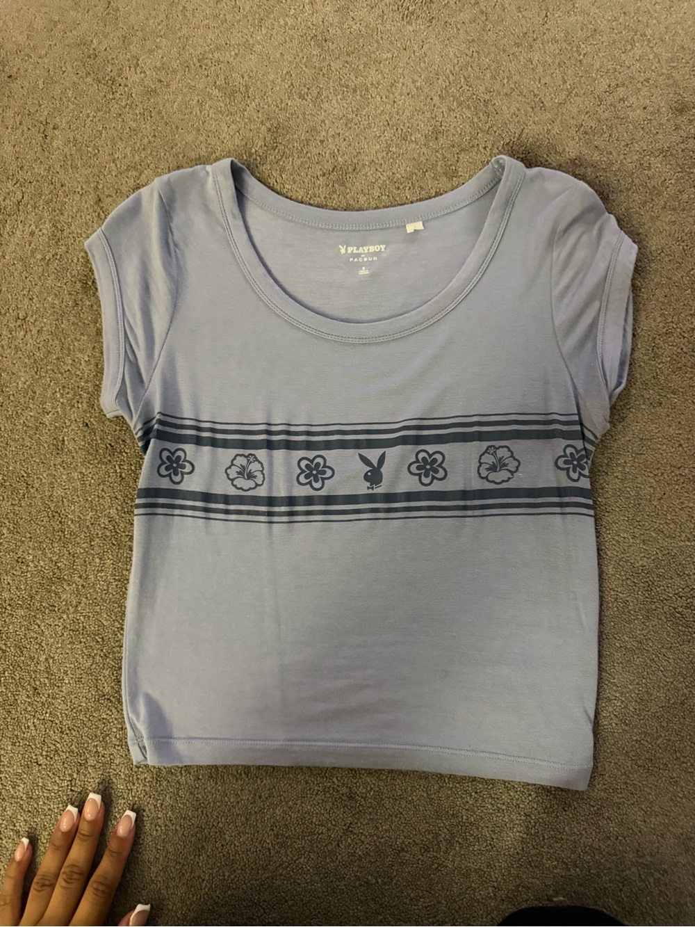 PacSun Lavender Floral Stripe Scoop Neck Tee